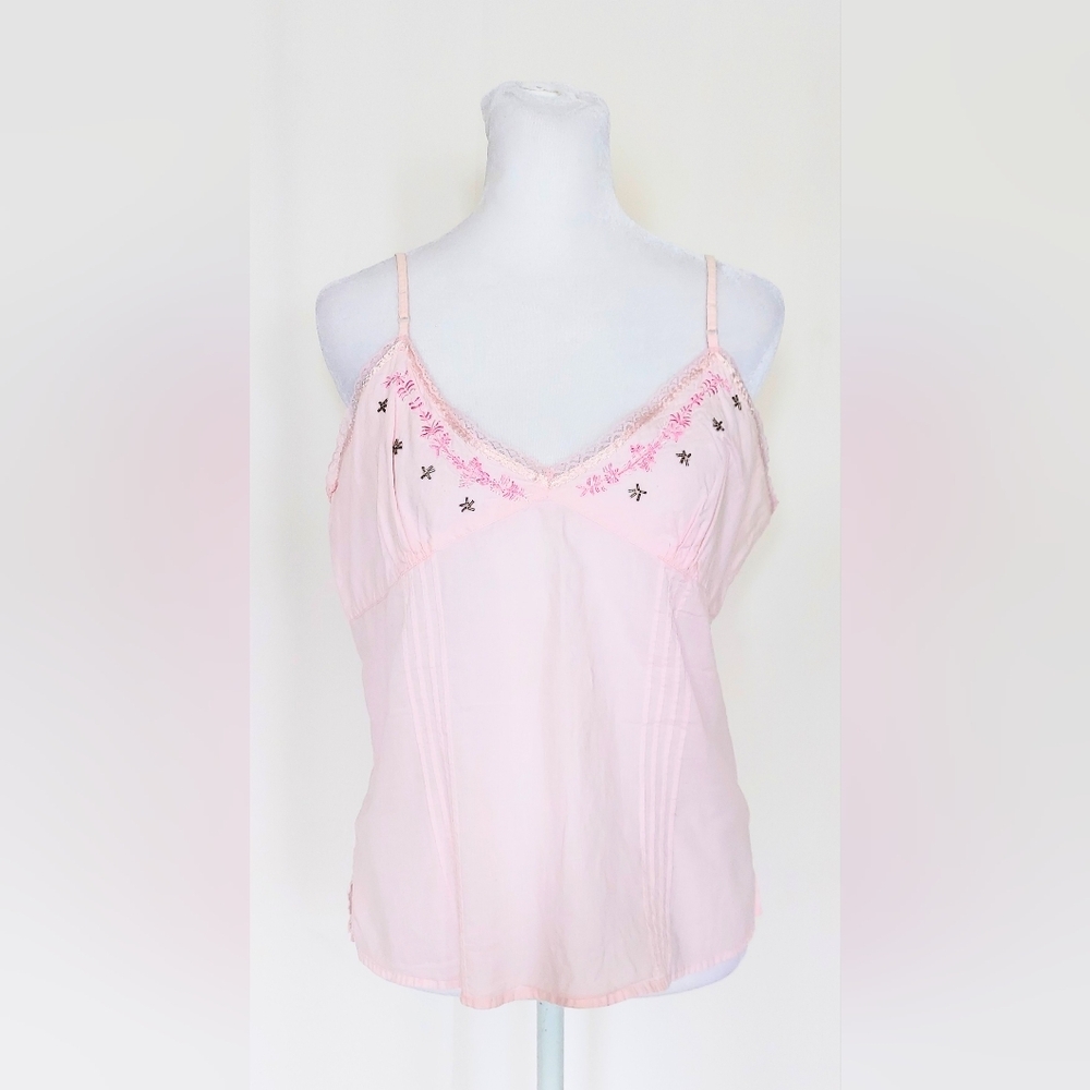 Periscope Beaded Camisole Tank Top Size Large Cotton Pink 100% Cotton